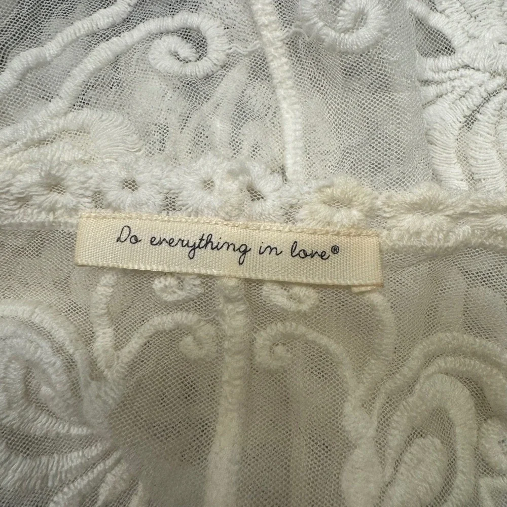 Anthropologie Do Everything In Love Cream Embroidered Sheer Lace Kimono Cardigan - Picture 6 of 7